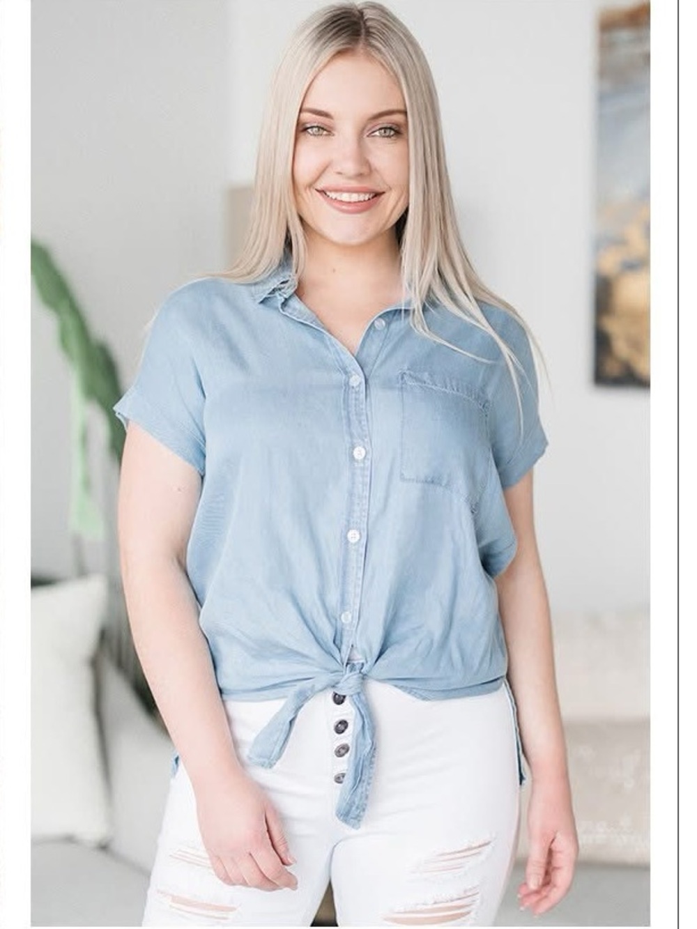 Love Me Knot Top (NWT) Light Chambray Blue, Size Small